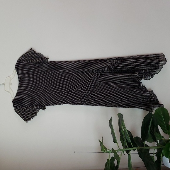 Papell petites silk polka dot asymmetrical hem midi maxi dress, flutter sleeve - Picture 8 of 9